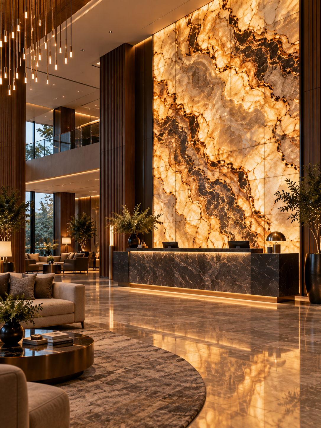 Luminous Stone Lobby featuring backlit translucent natural stone